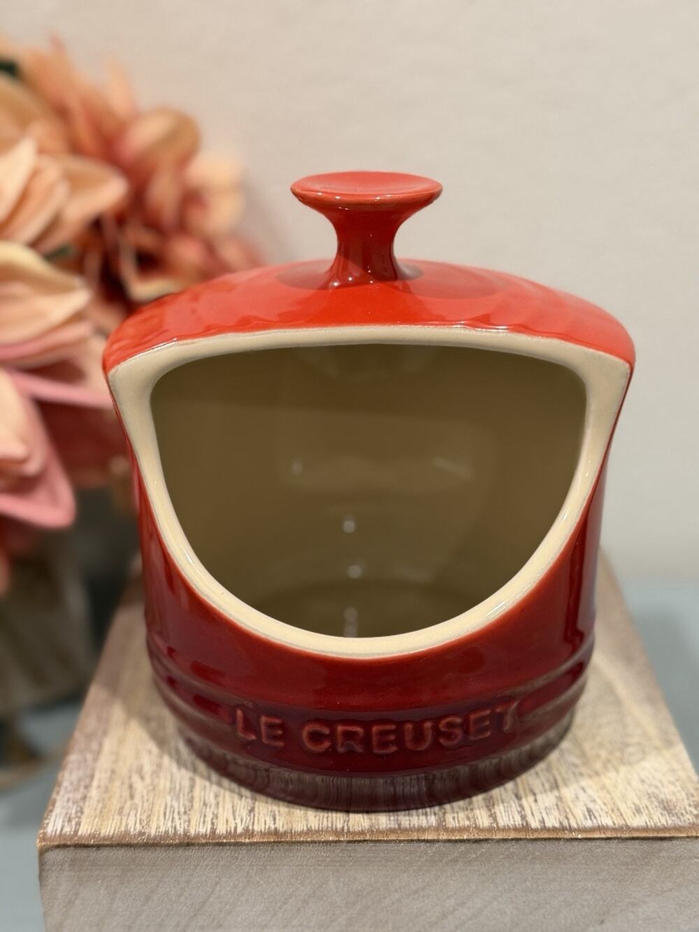 Le Creuset Cerise Red Stoneware Crock Salt Keeper Sponge Holder SECONDS NWT